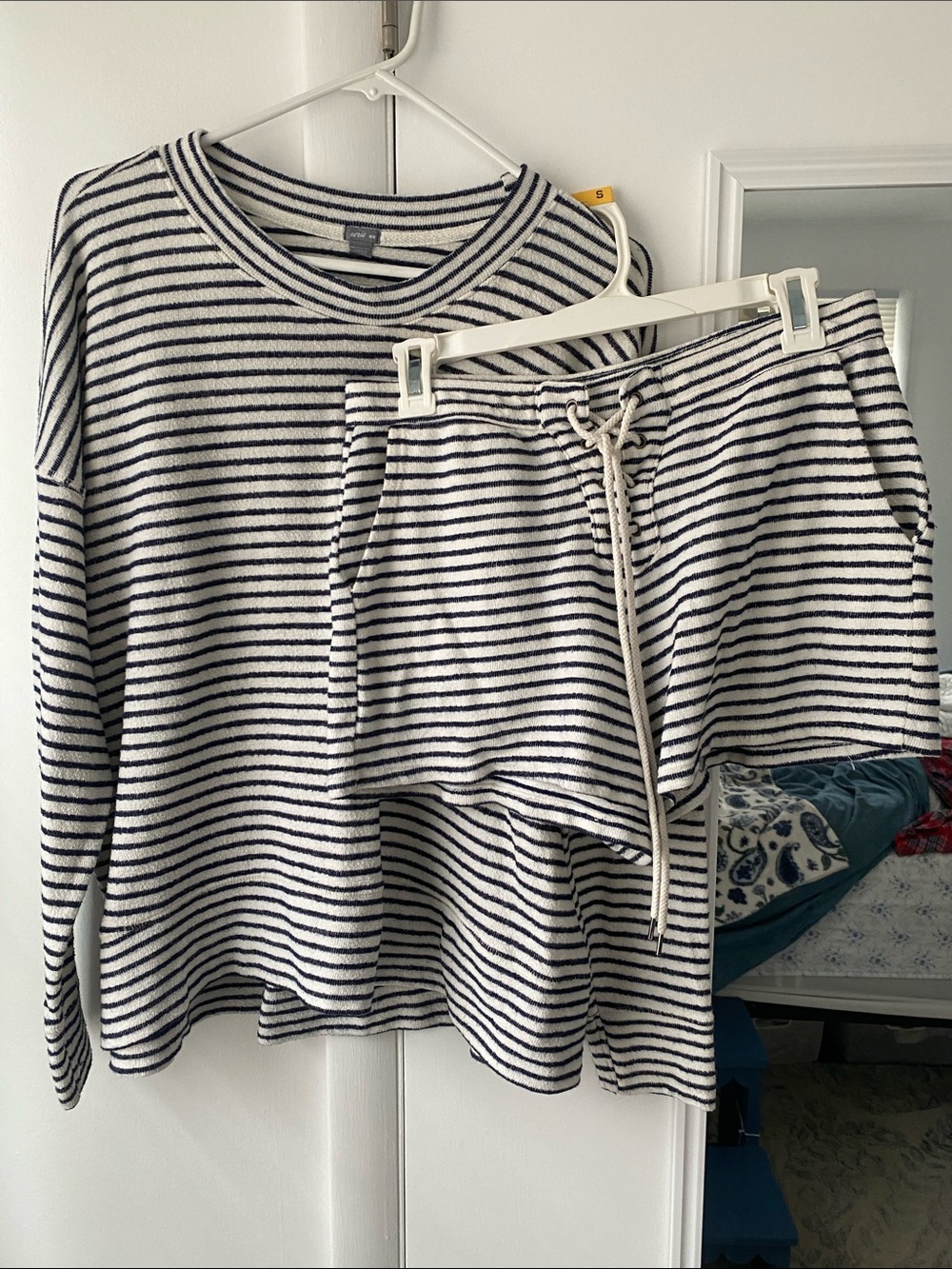 Striped Crewneck Swestshirt with shorts - Navy Blue & White by Aerie